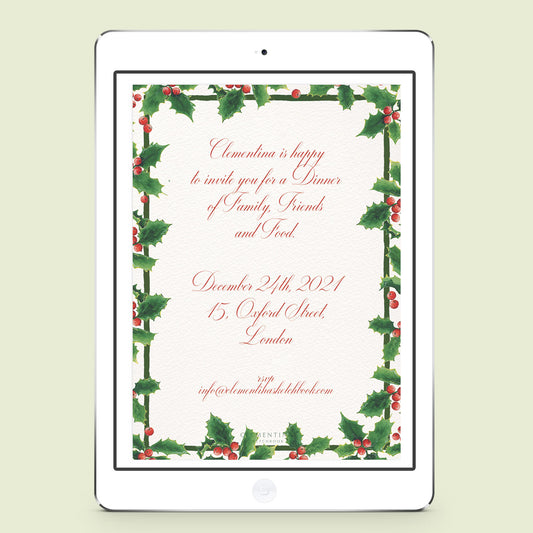 Christmas Holly Digital Invitation