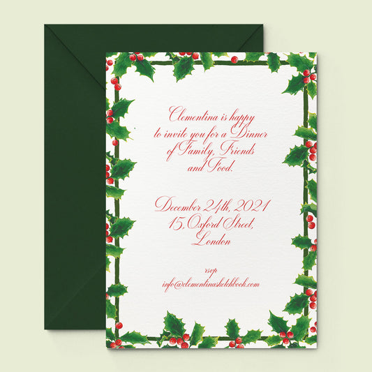 Christmas Holly Printed Invitation