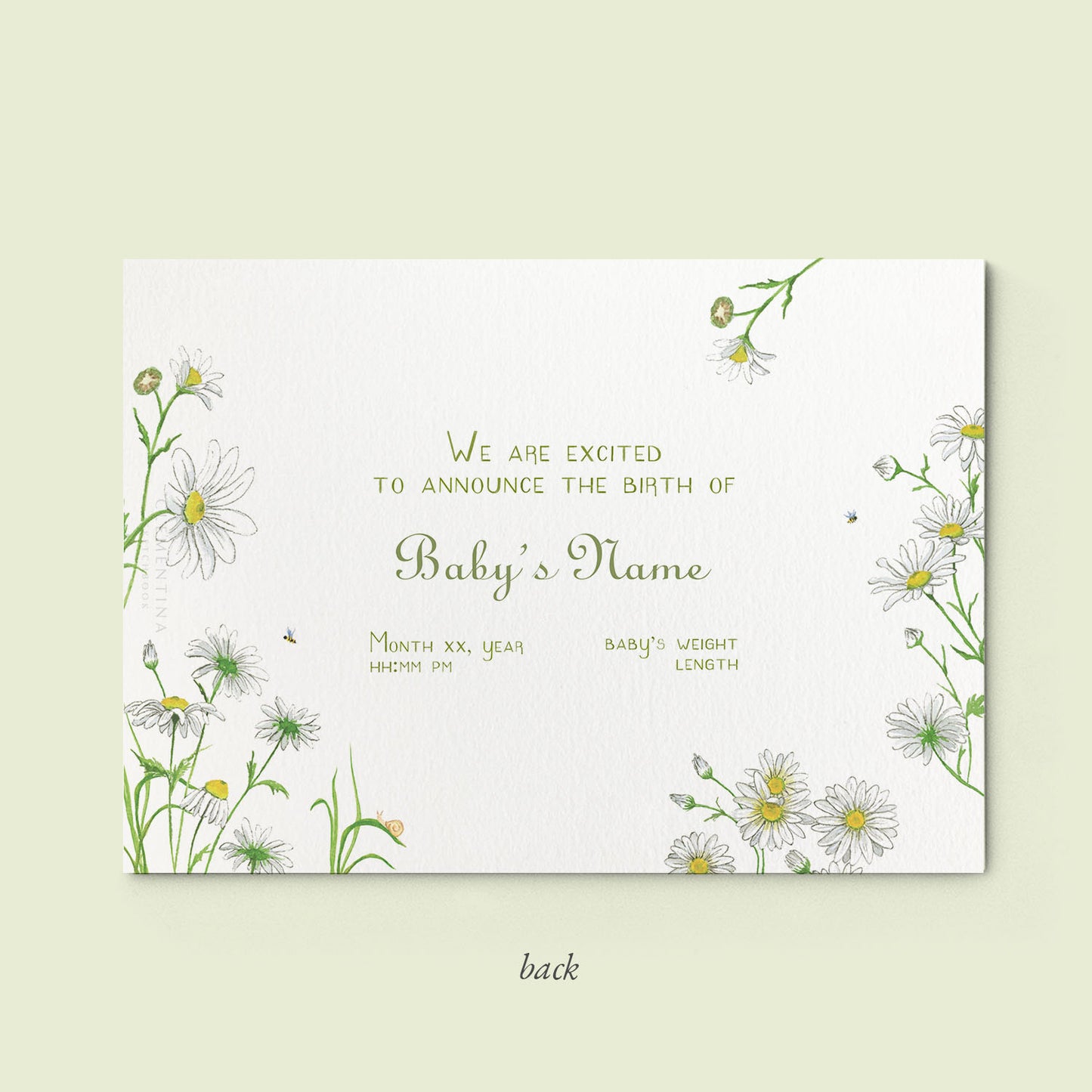 Daisies Printed Birth Announcement with photo