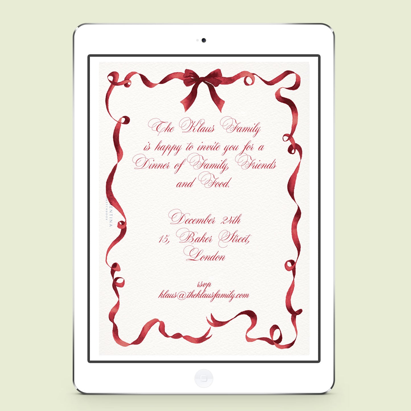 Festive Ribbon Digital Invitation Digital Burgundy - 01