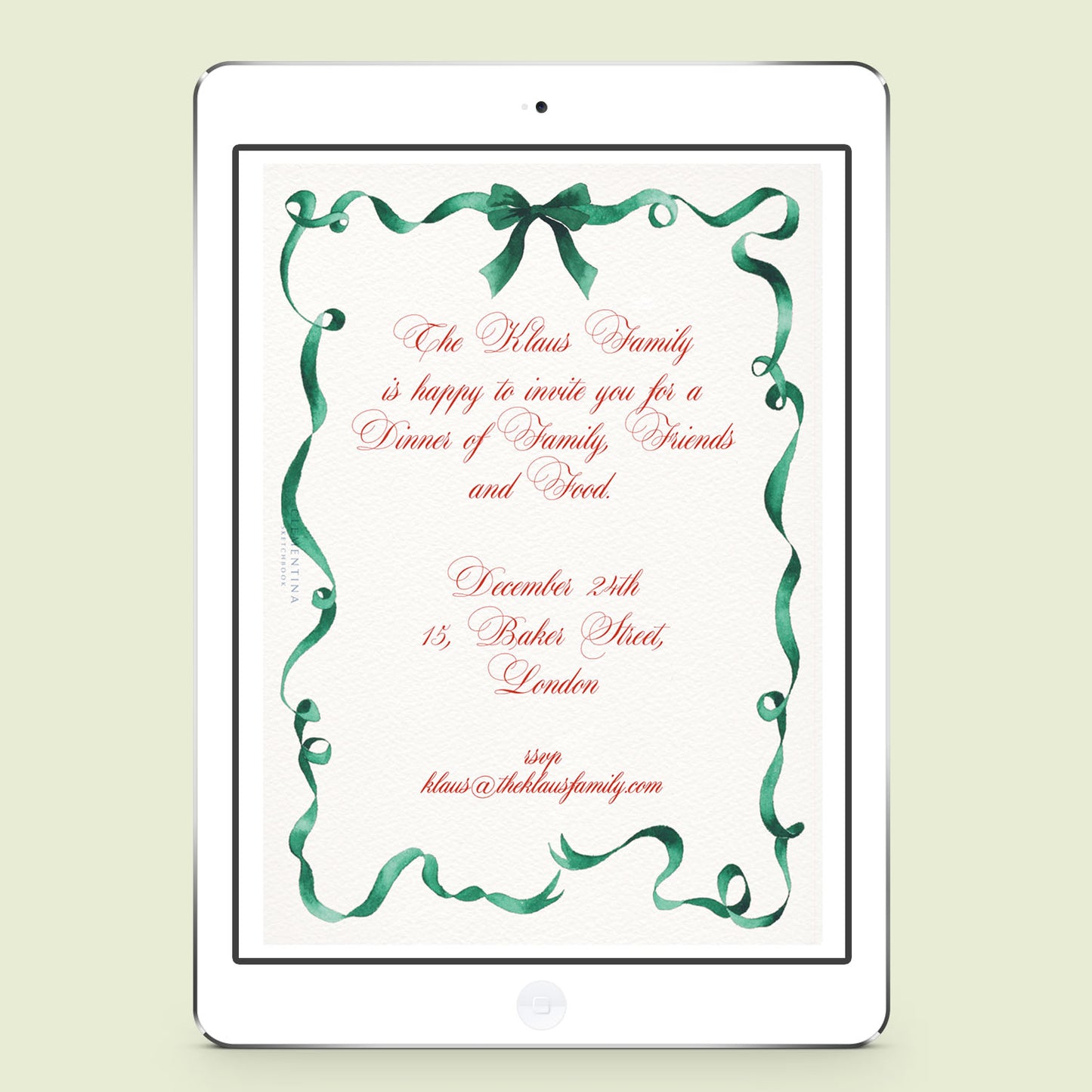 Festive Ribbon Digital Invitation Digital Green - 01
