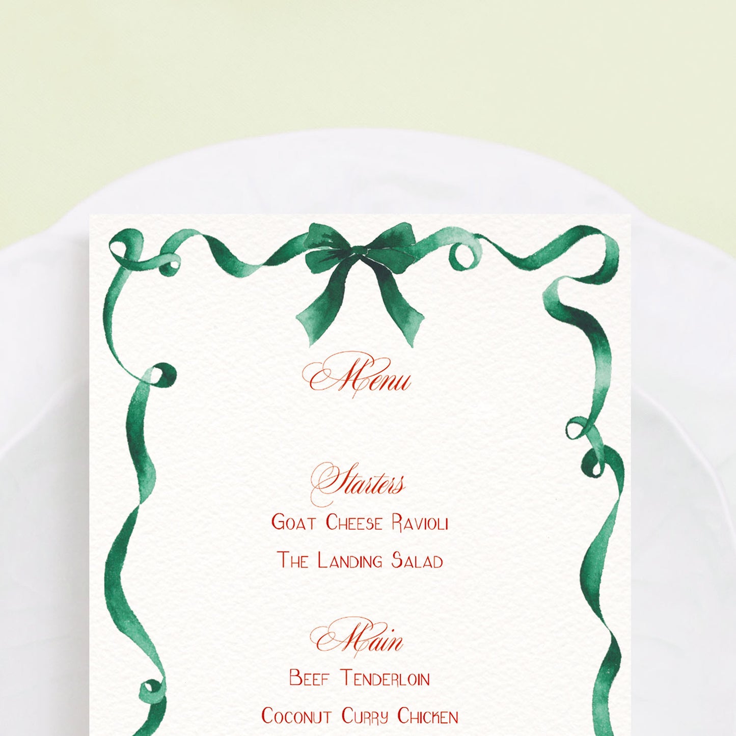 Festive Ribbon Menus - Green - 2