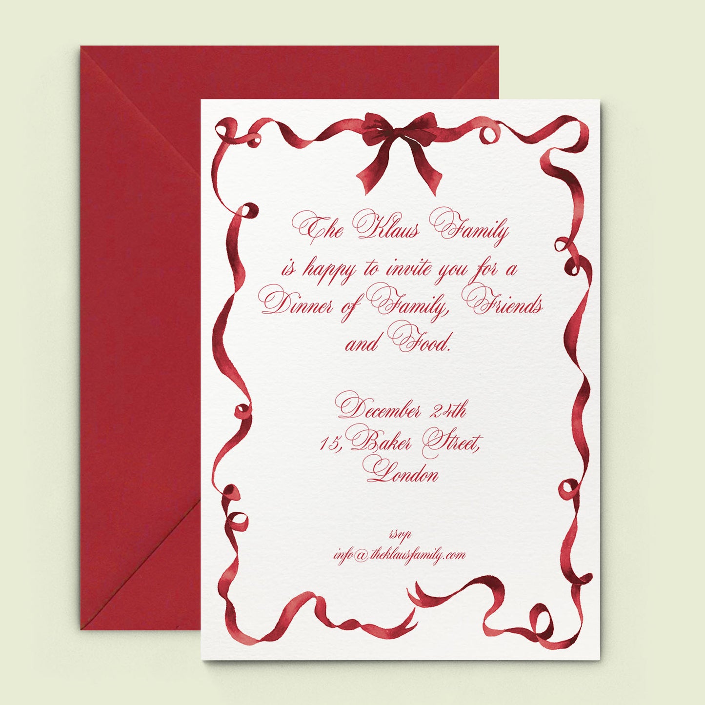 Festive Ribbon Printed Invitations - Burgundy_1