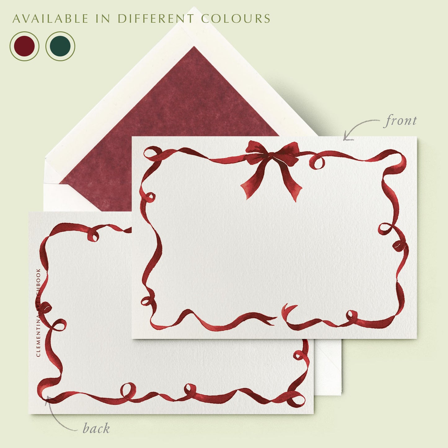 Festive Ribbon Stationery Cards_Burgundy_Cover