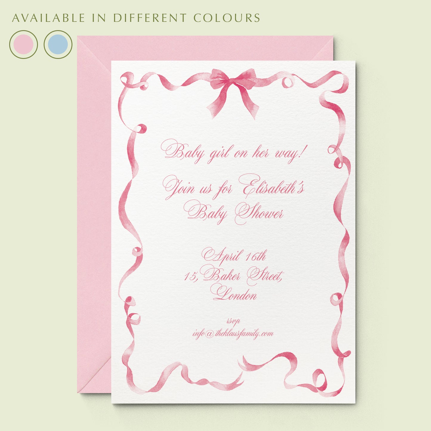 Festive Ribbon Baby Shower Printed Invitation