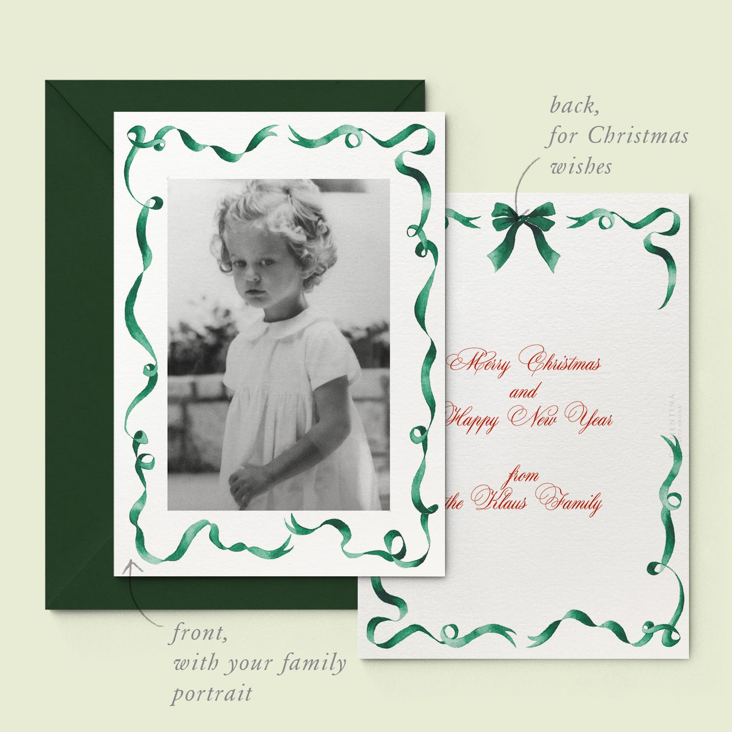 Green Ribbon Printed Family Cards Green - 01
