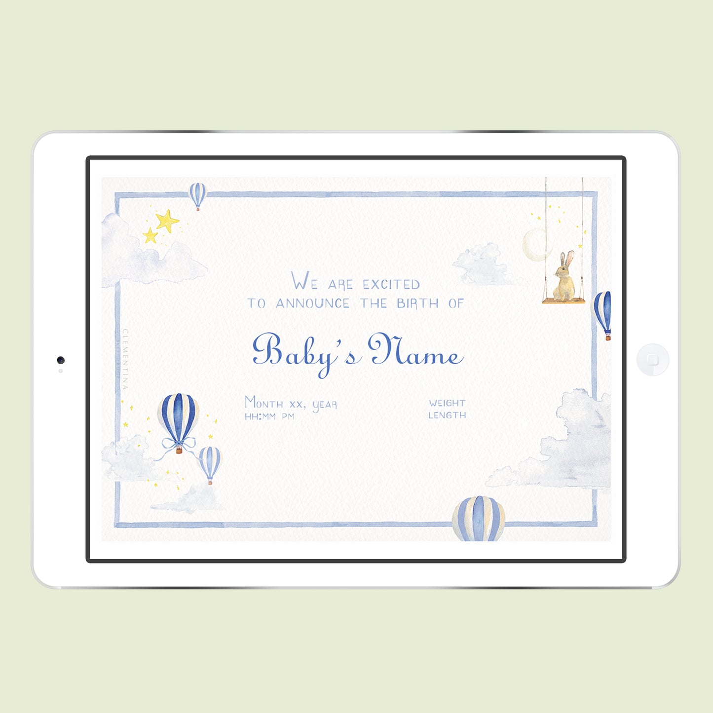 Hot Air Balloons Digital Birth Announcement - Var 07