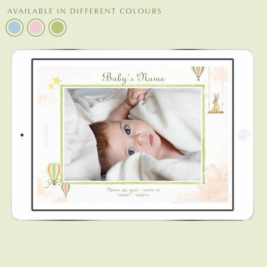 Hot Air Balloons Digital Birth Announcement - Var 10
