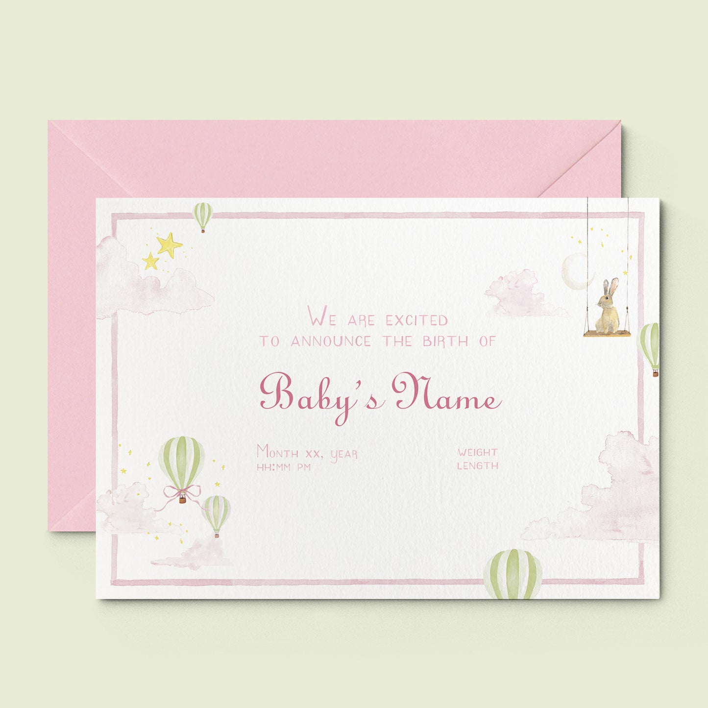 Hot Air Balloons Printed Birth Announcements - Without Photo - 04
