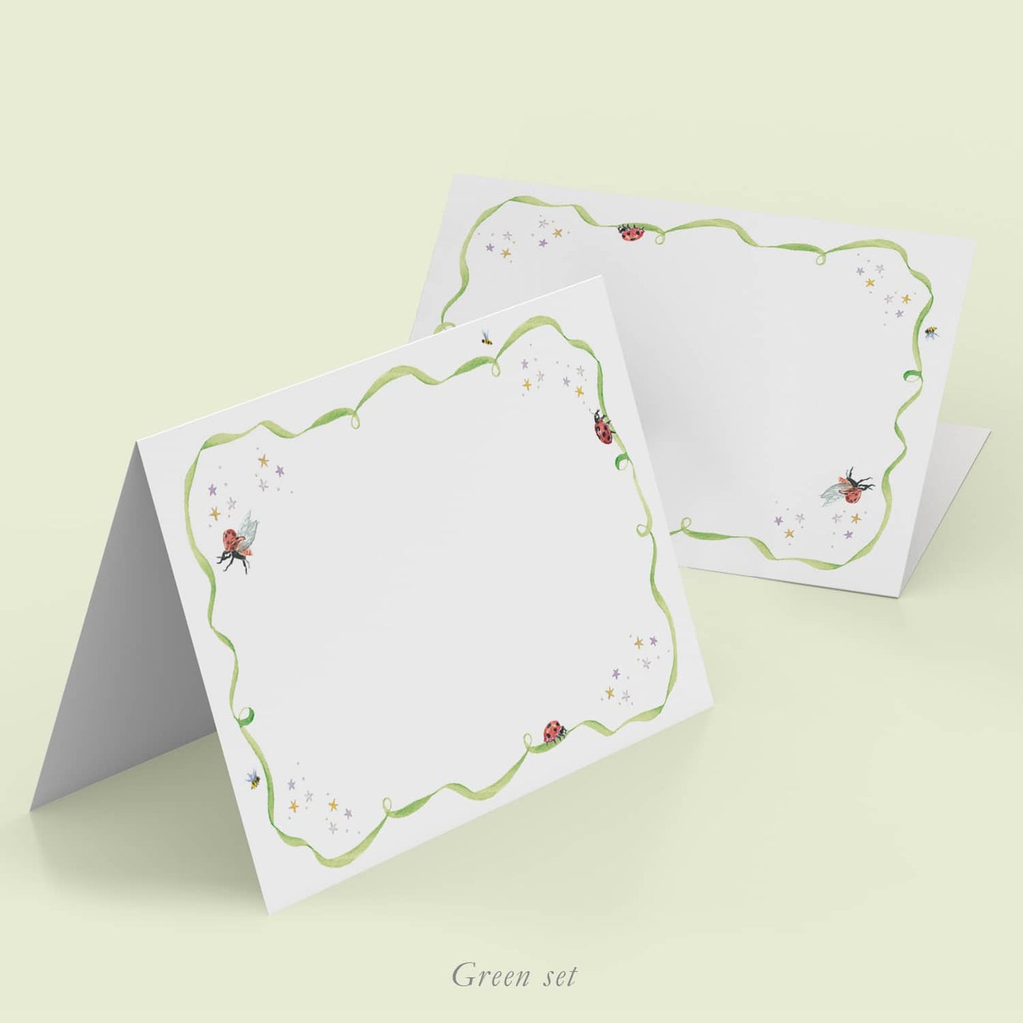 Ladybugs place cards - KIDS - Green Variation