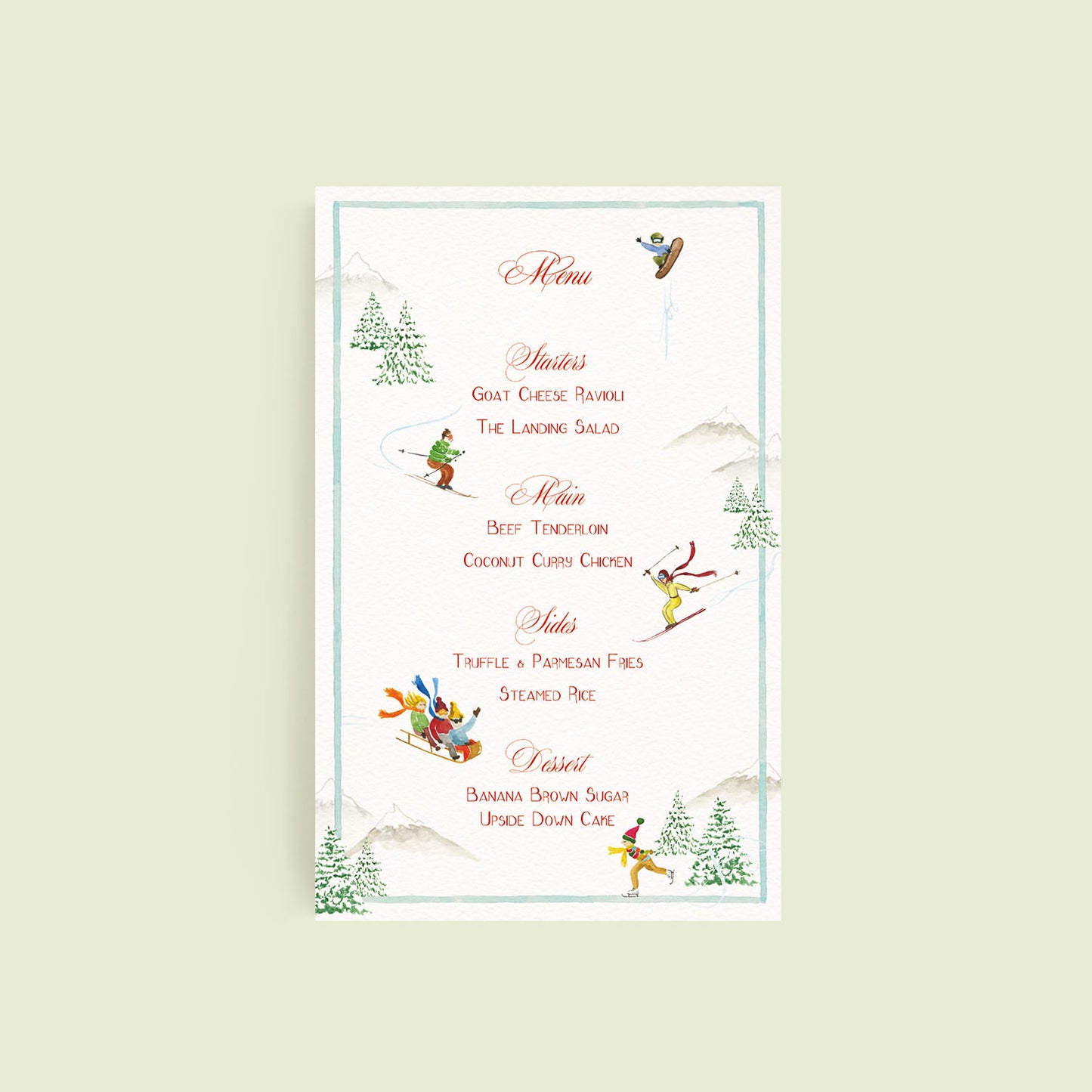 Mountain Activities Menus - 1 text