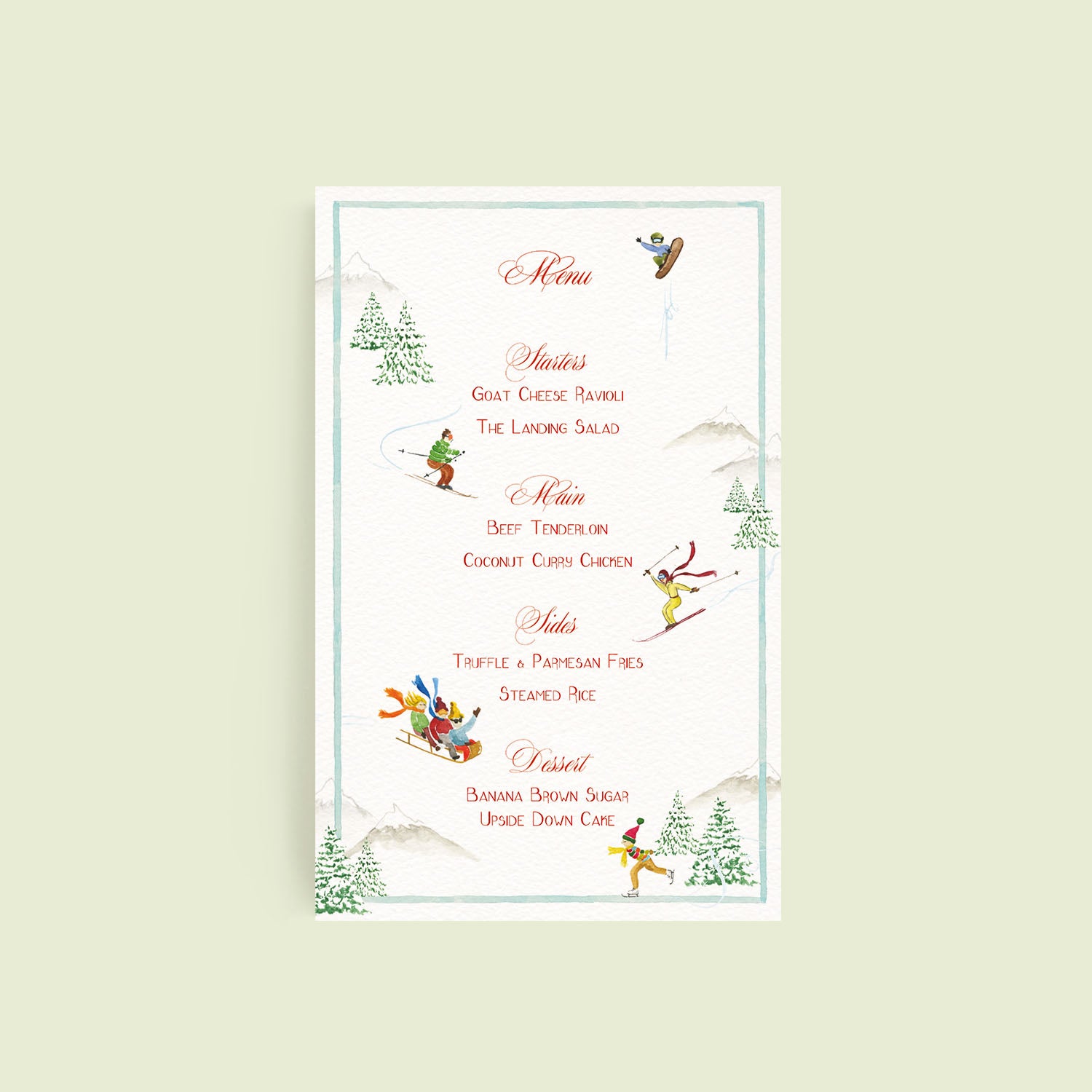 Mountain Activities Menus - 1 text