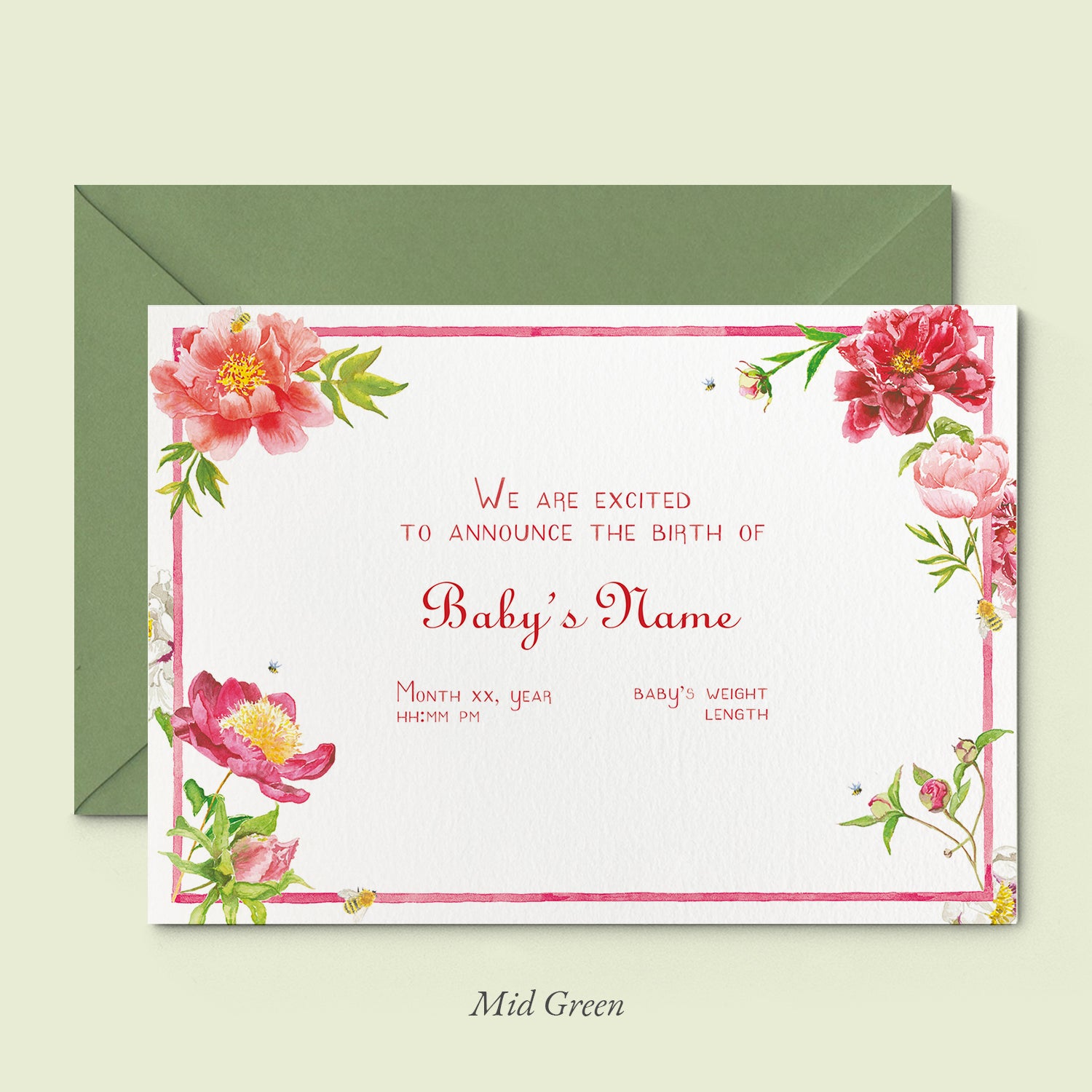 Peonies birth announcement - PRINTED NO PHOTO - 01 copy