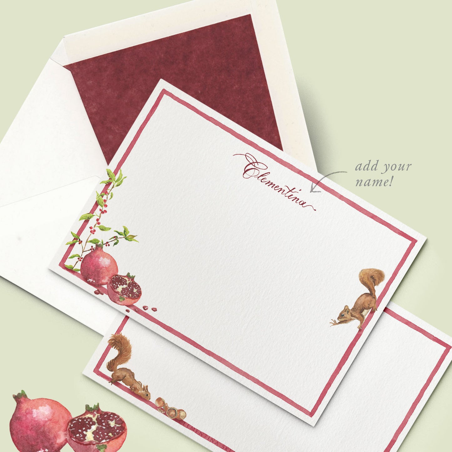 Pomegranate & Squirrels Stationery Cards