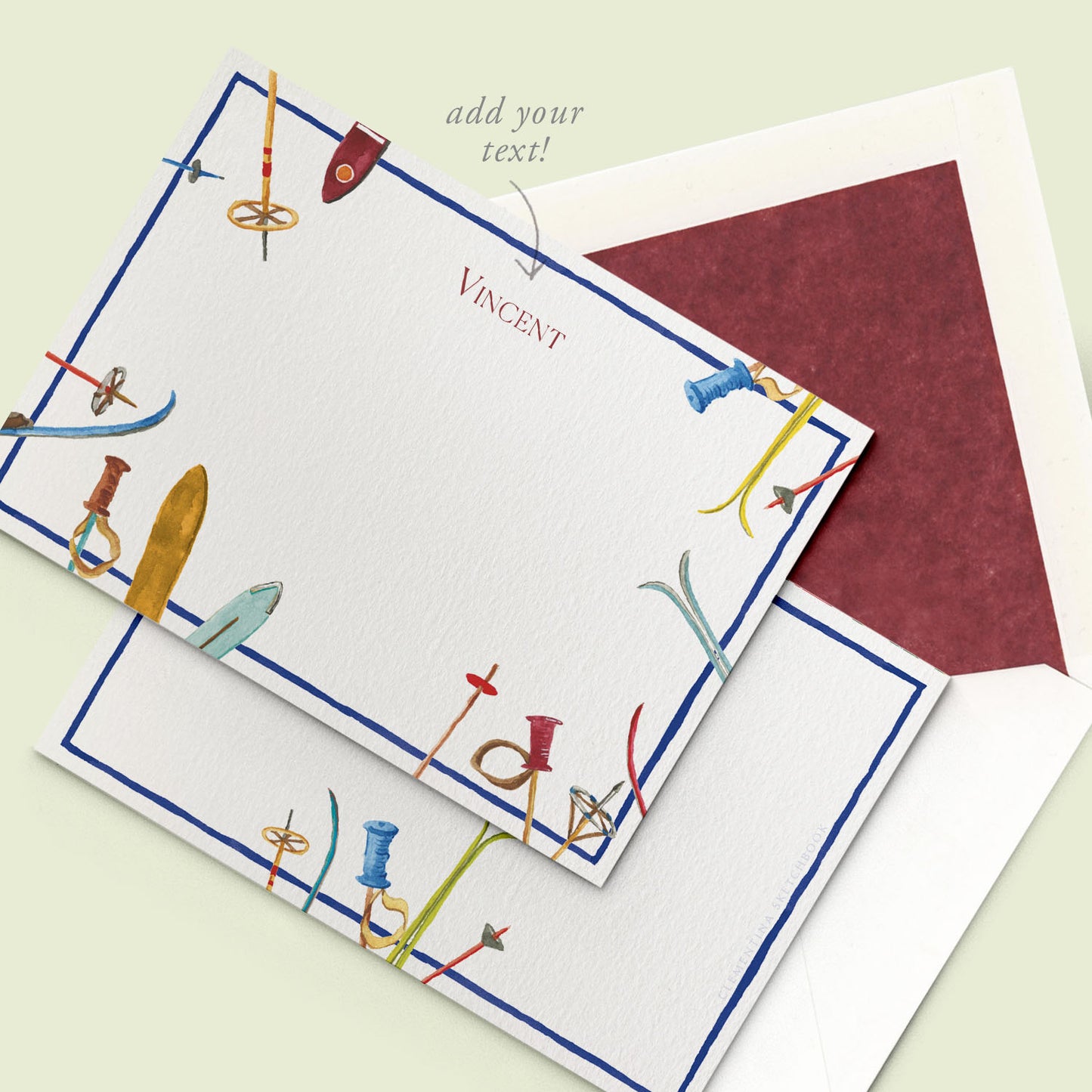 Skis Stationery Cards