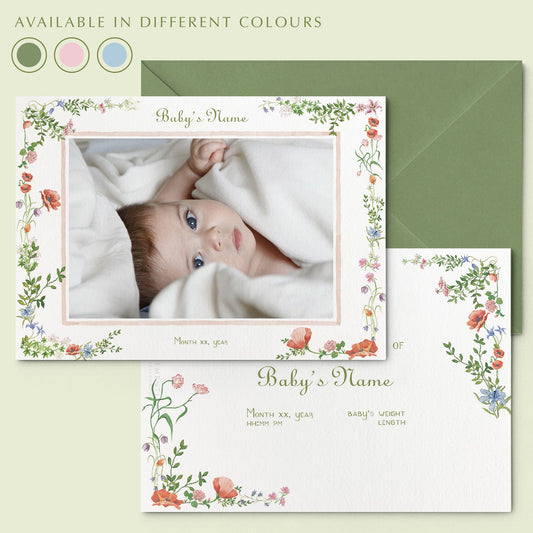Wild Bloom Printed Birth announcements with photo - 1