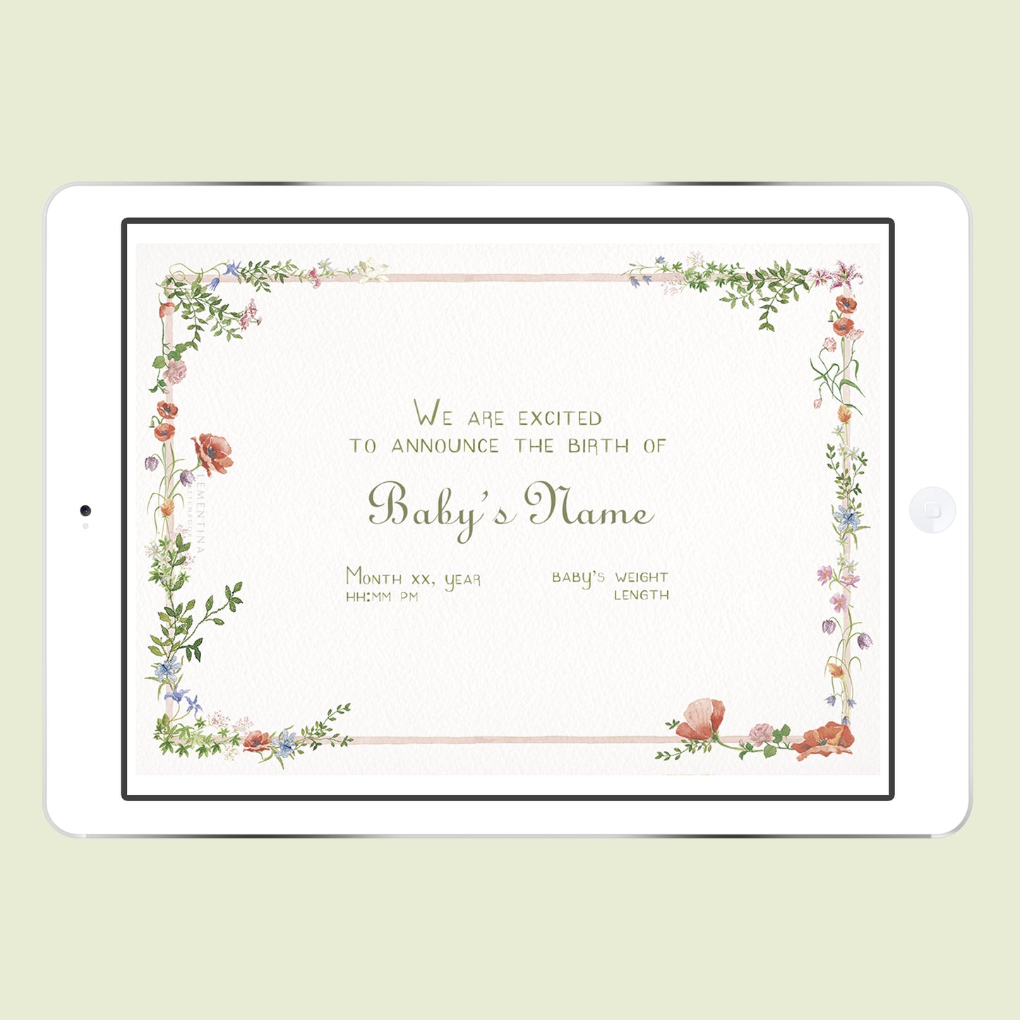 Wild Blooms Digital Birth Announcement