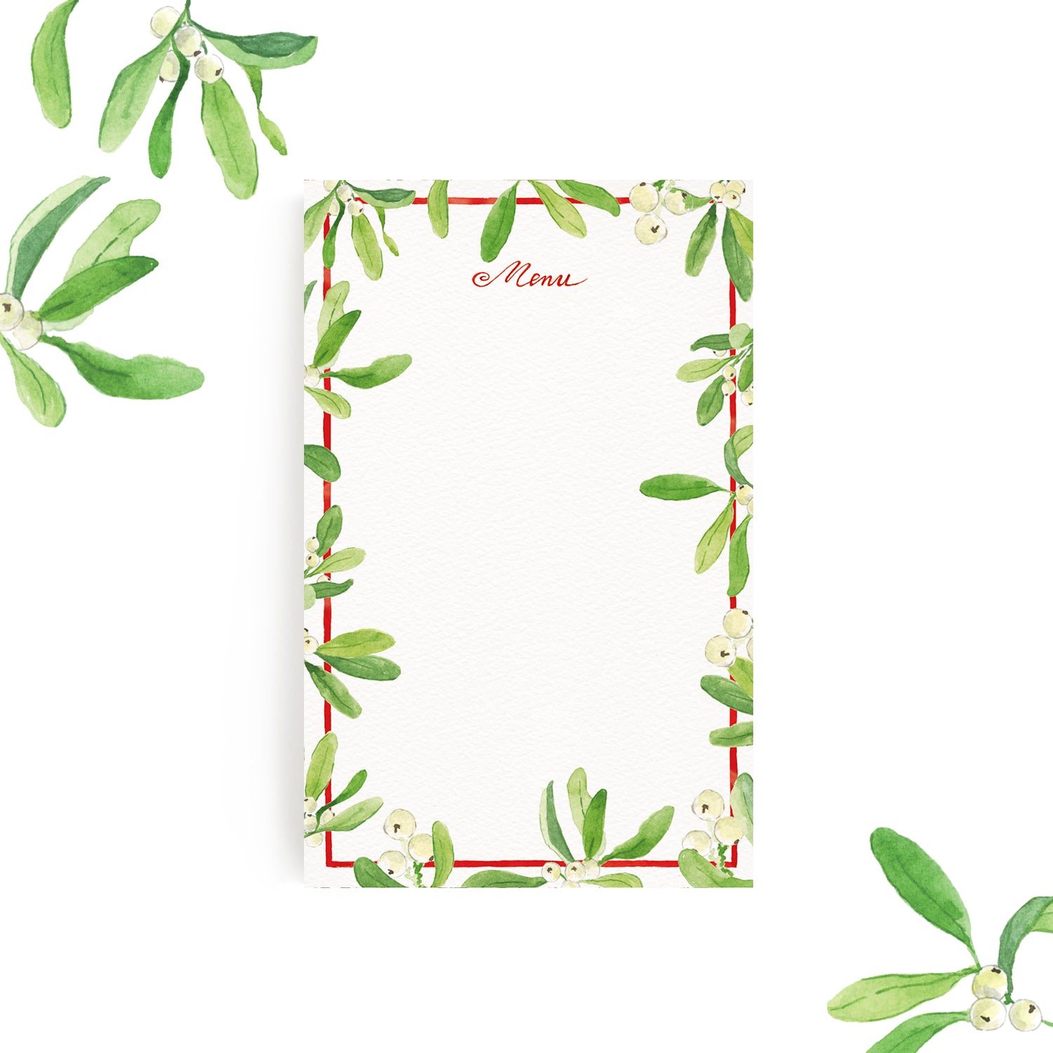 Image of our mistletoe holiday dinner menu left blank without personalised text. 