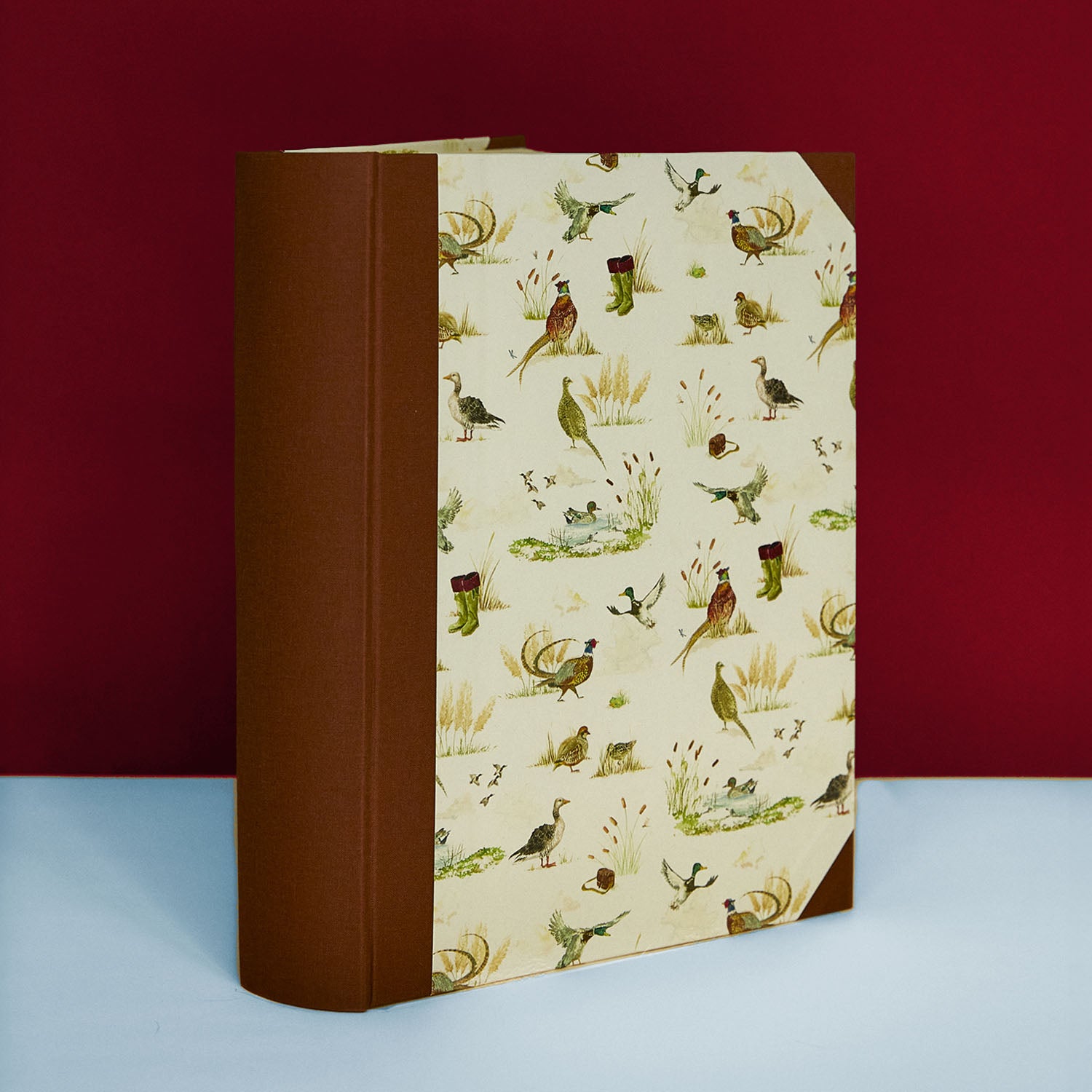 Brown Countryside Birds memory book with hand-painted designs, perfect for country house accessories and family photo albums personalised.