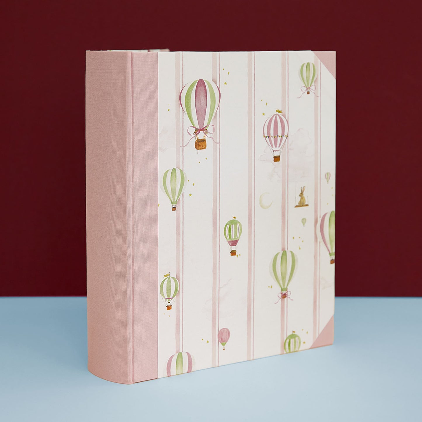 Light pink Hot Air Balloons baptism photo album with hand painted hot air balloon cover design.