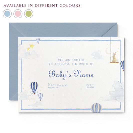 Hot Air Balloons Printed Birth Announcements