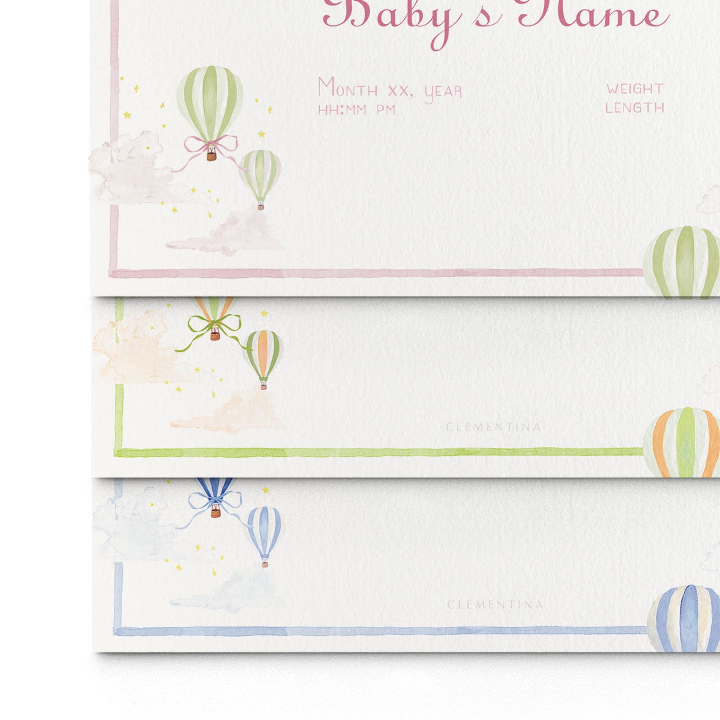 Hot Air Balloons Printed Birth Announcements
