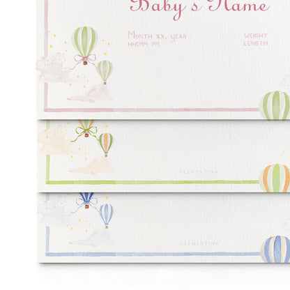 Hot Air Balloons Printed Birth Announcements