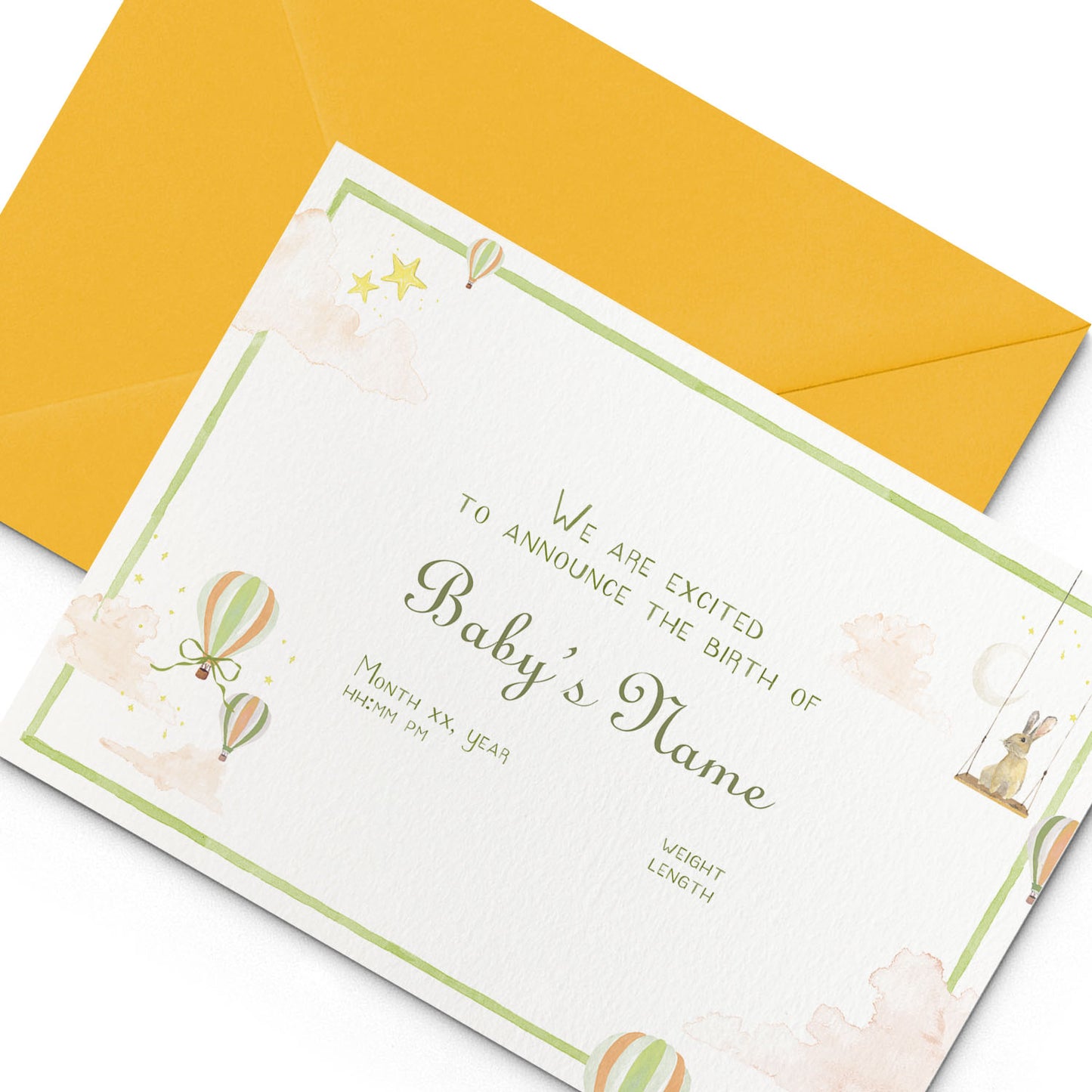 Hot Air Balloons Printed Birth Announcements