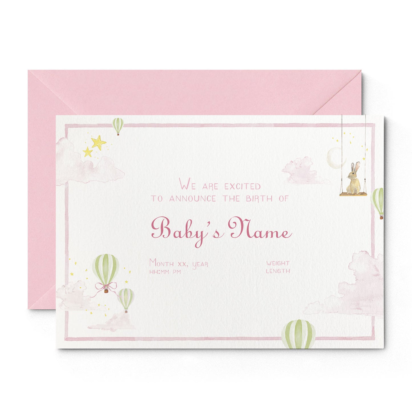 Hot Air Balloons Printed Birth Announcements