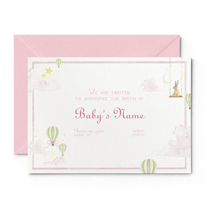 Hot Air Balloons Printed Birth Announcements