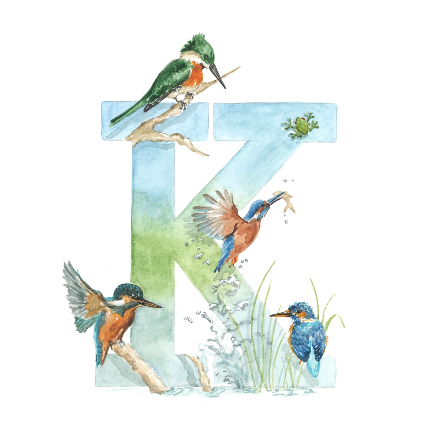 Close-up of the african animals print. This inital print features a unique watercolour design for the letter K.