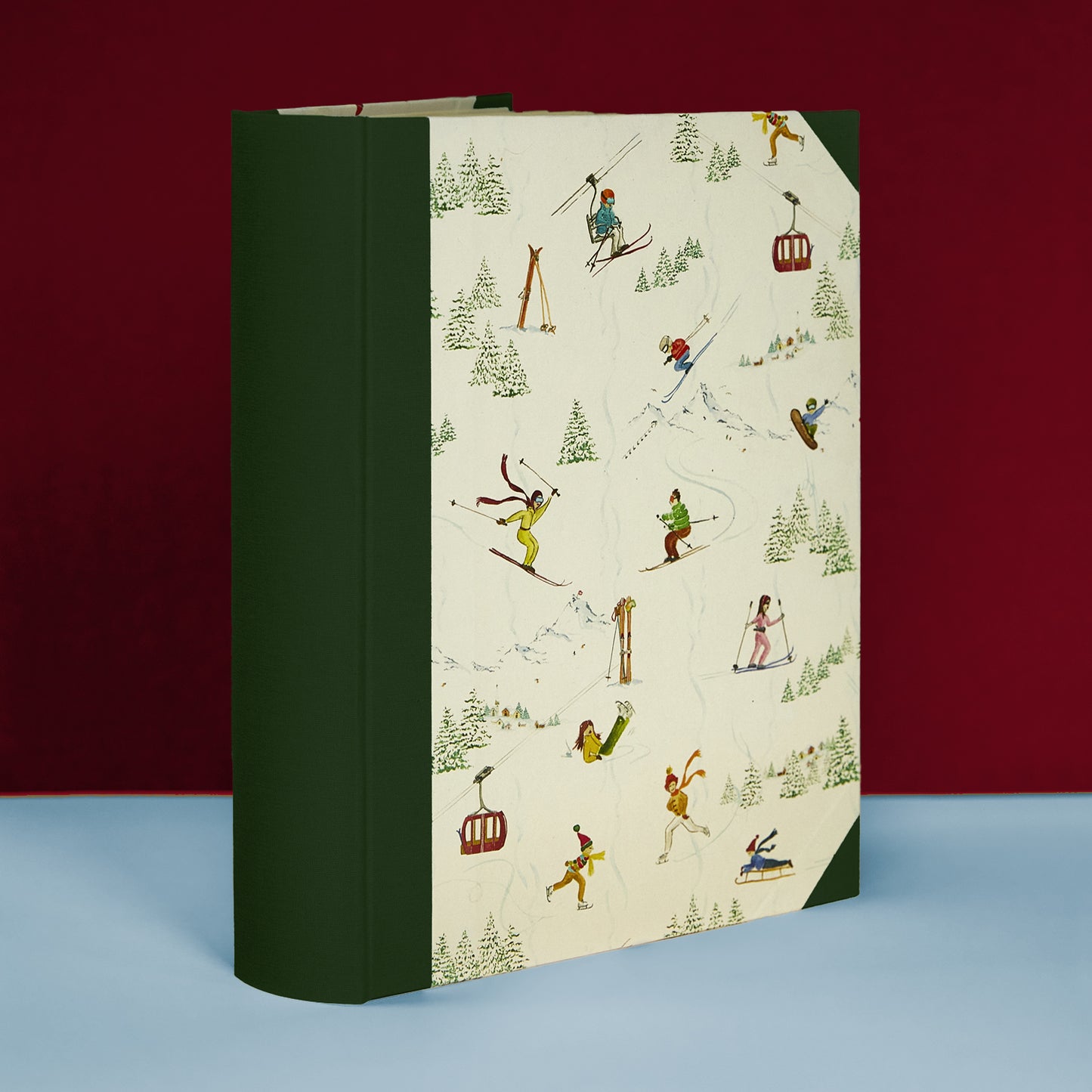 Green Mountain Activities holiday photo album with skiing and snowboarding illustrations, perfect for mountain photo albums.