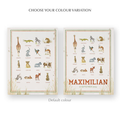 Image of the two watercolour designs side-by-side, one blank at the bottom, the other with a personalised name and date in red.