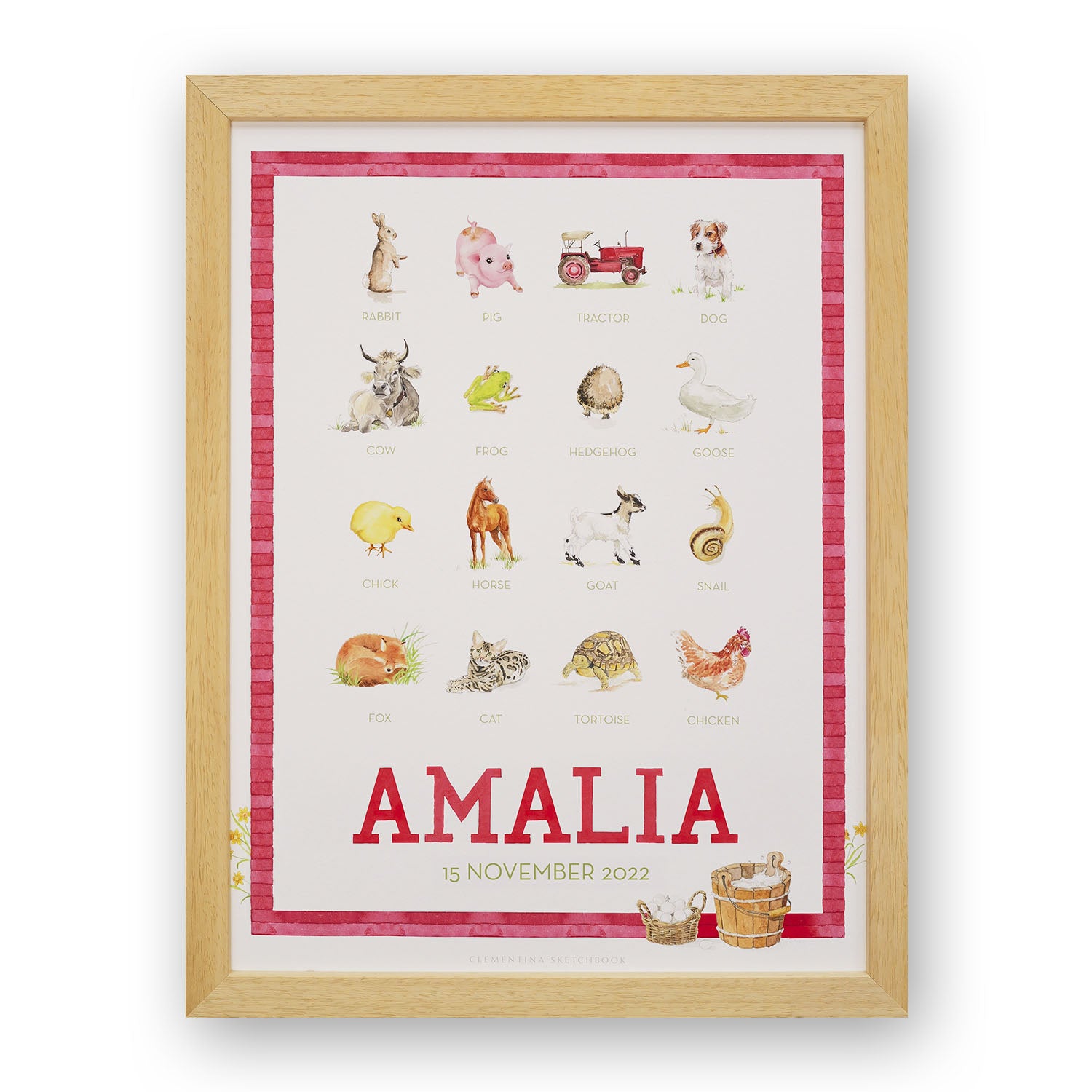 Close-up of the farm yard animal print, an artwork for a child's room.