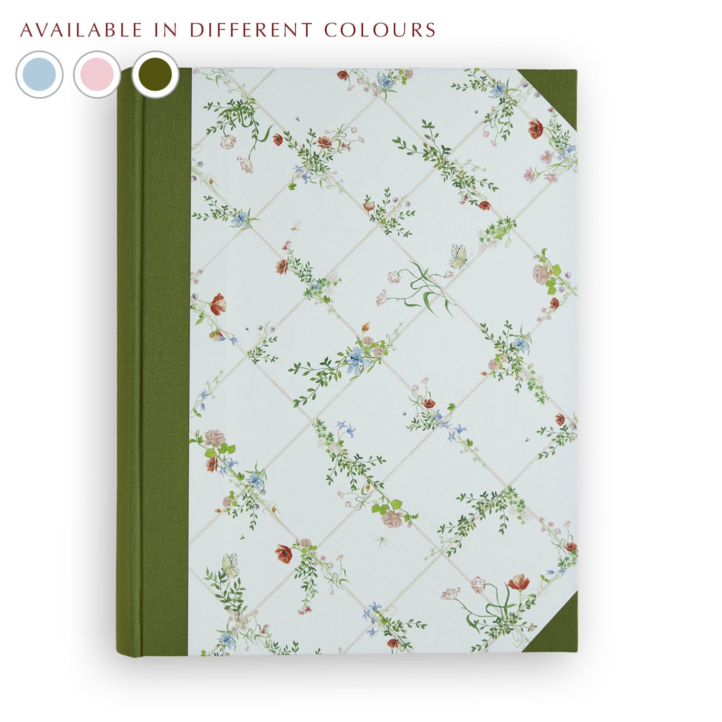 Green Wild Blooms Photo Album with hand-painted floral design, personalised photo album handmade in Italy.