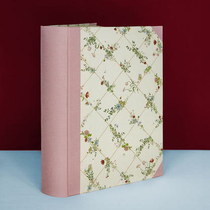 Light pink Wild Blooms personalised photo album, handmade floral design memory book.