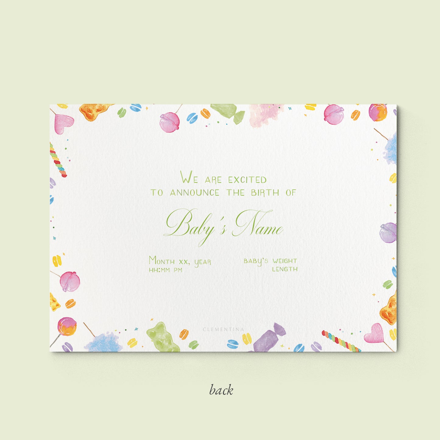 Candy Printed Birth Announcement with photo
