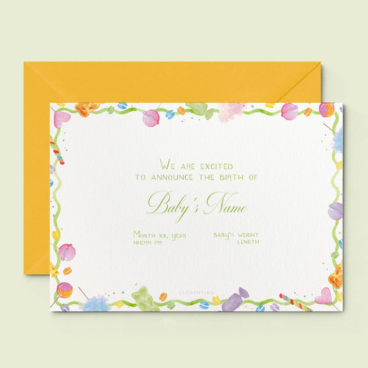 Candy Printed Birth Announcement without photo