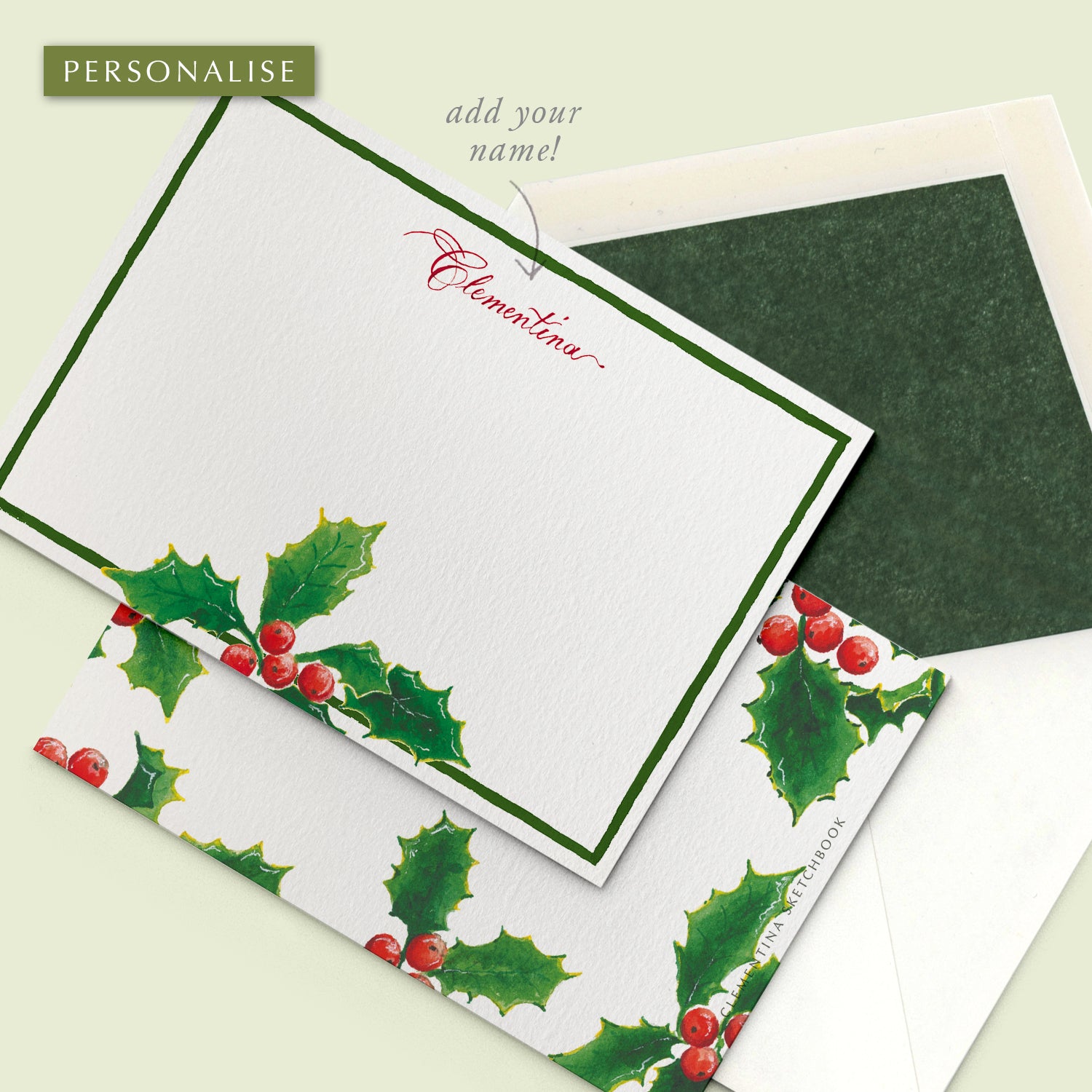 Christmas Holly Stationery Card - 05