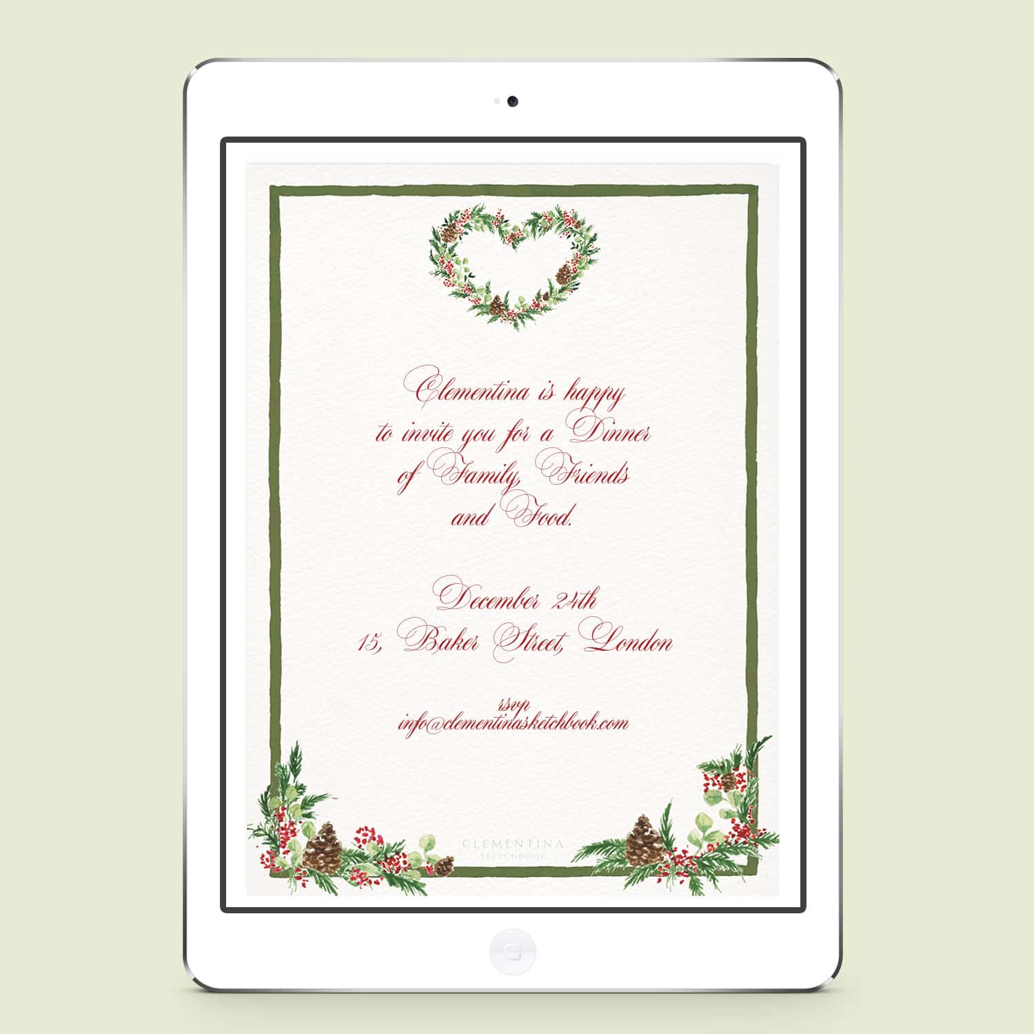 Christmas Wreath Digital Invitation - Cover01