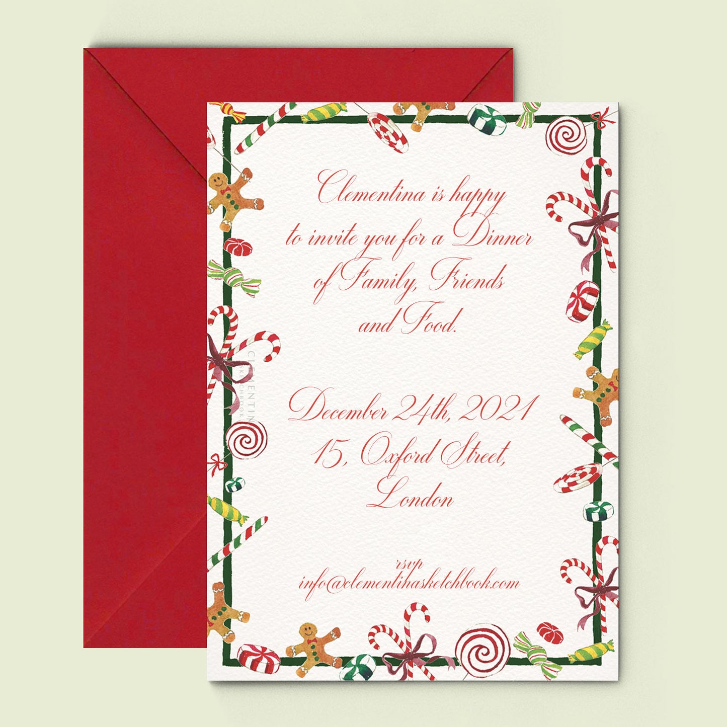 Christmas Candies Printed Invitation