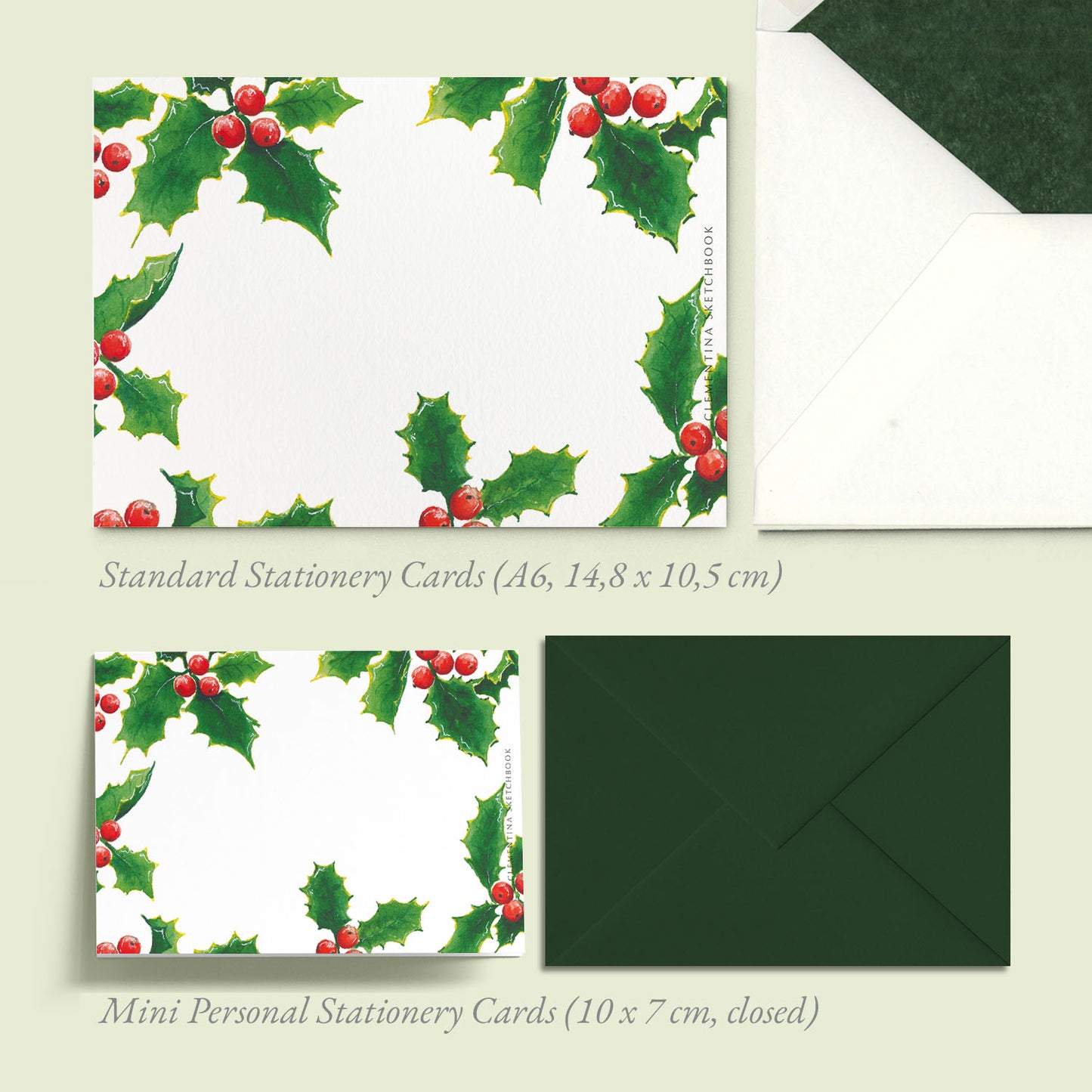 Christmas Holly Mini Personal Stationery Cards