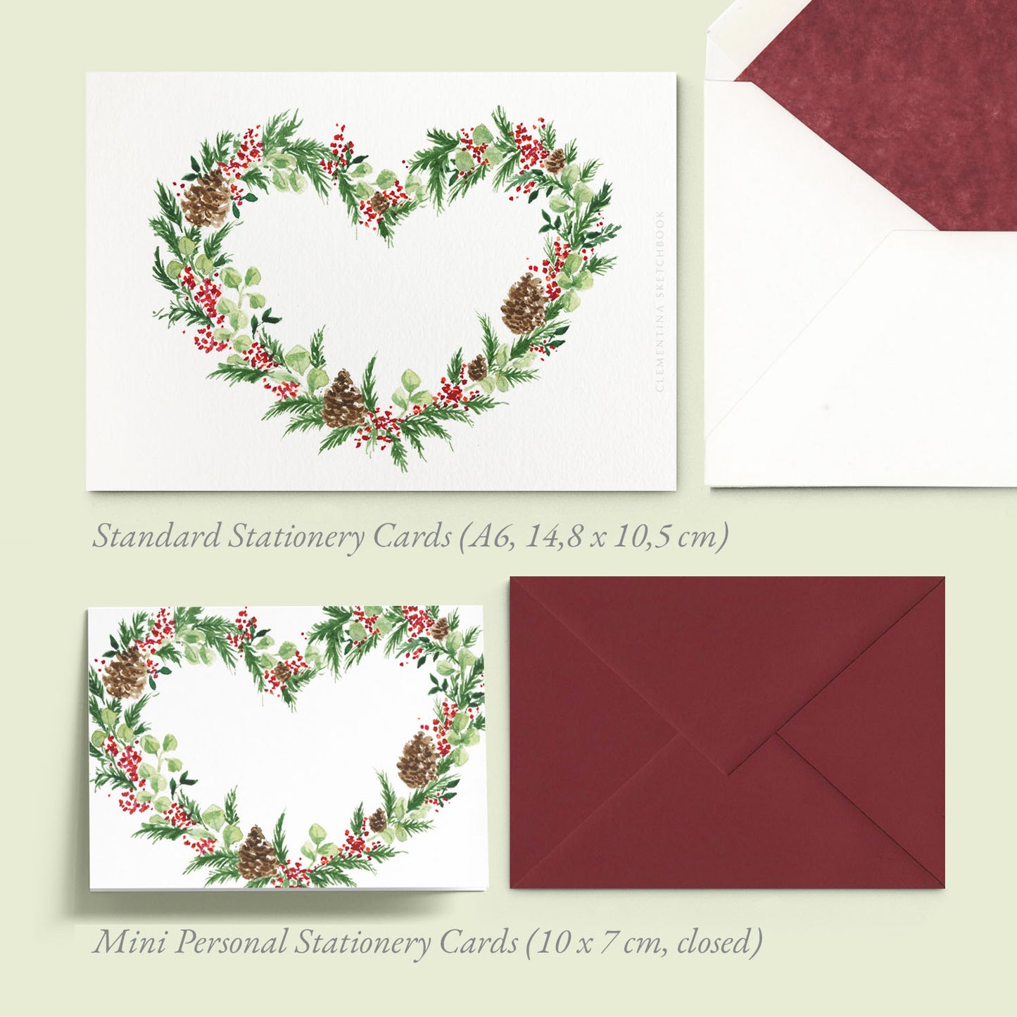 Christmas Wreath Mini Personal Stationery Cards