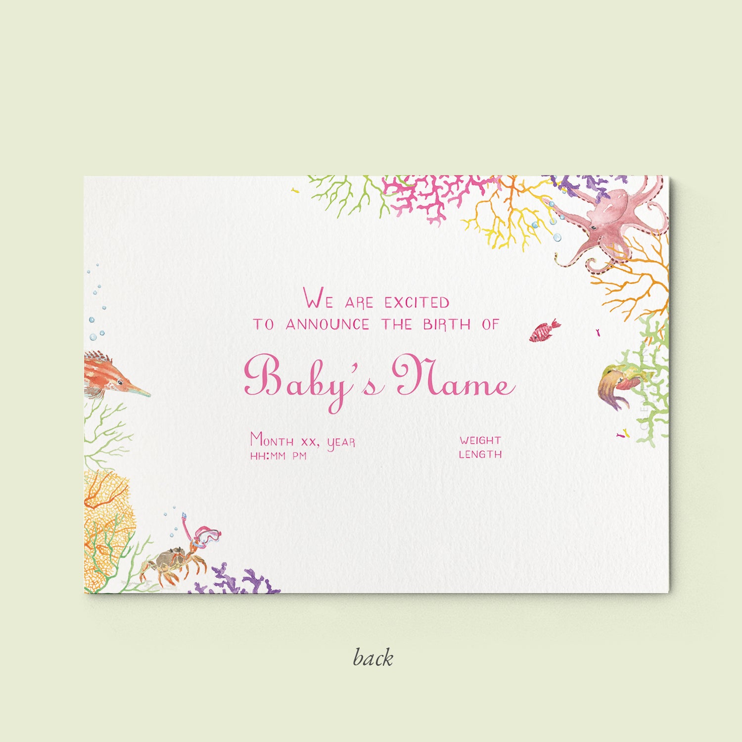 Coral Reef Printed Birth Announcements - With Photo - 04