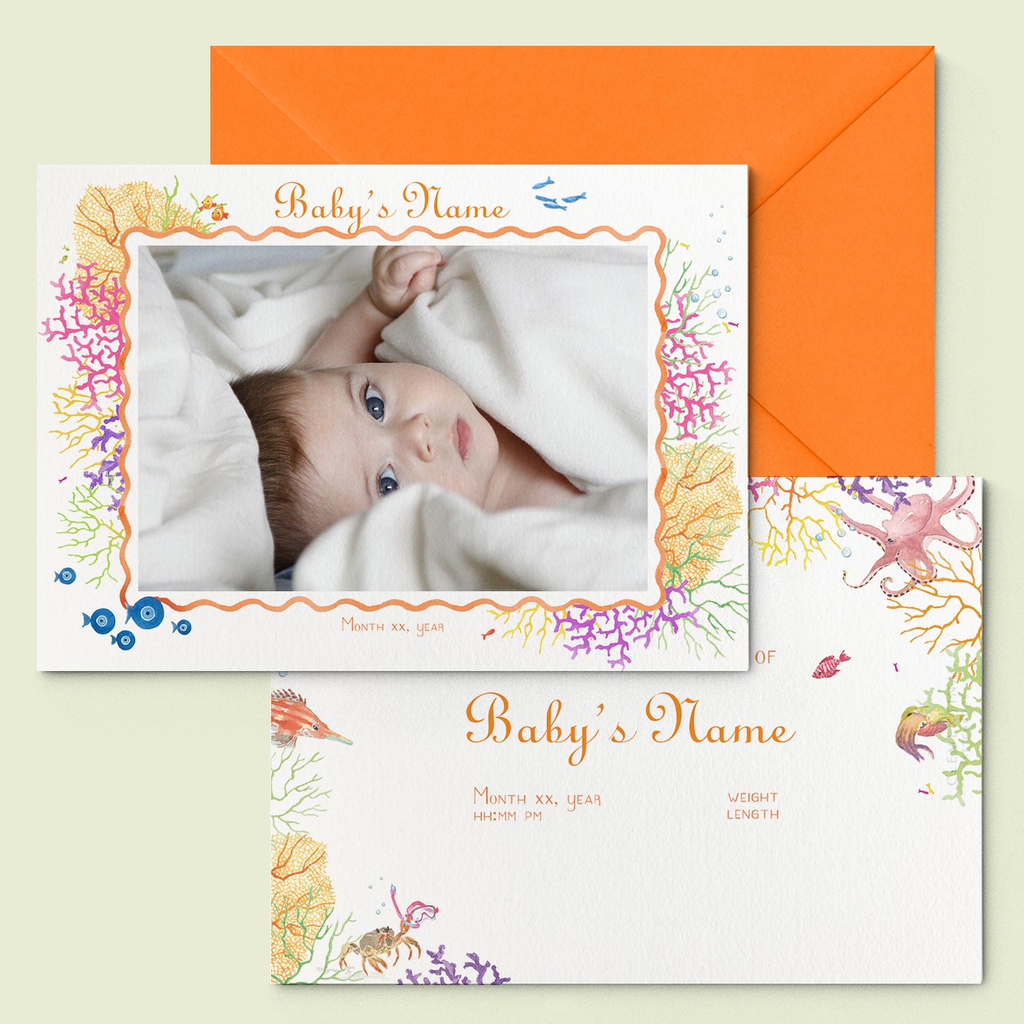 Coral Reef Printed Birth Announcements - With Photo - 06