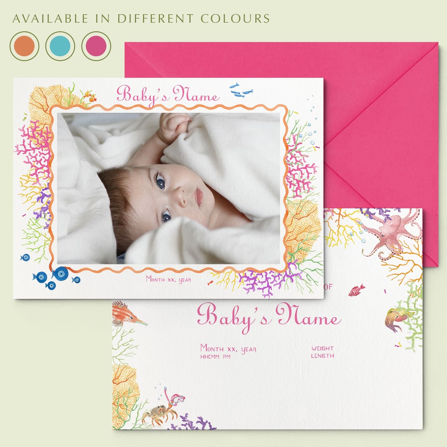 Coral Reef Printed Birth Announcements - With Photo - Cover - 01