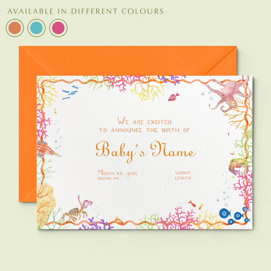 Coral Reef Printed Birth Announcements - Without Photo - Cover - 01
