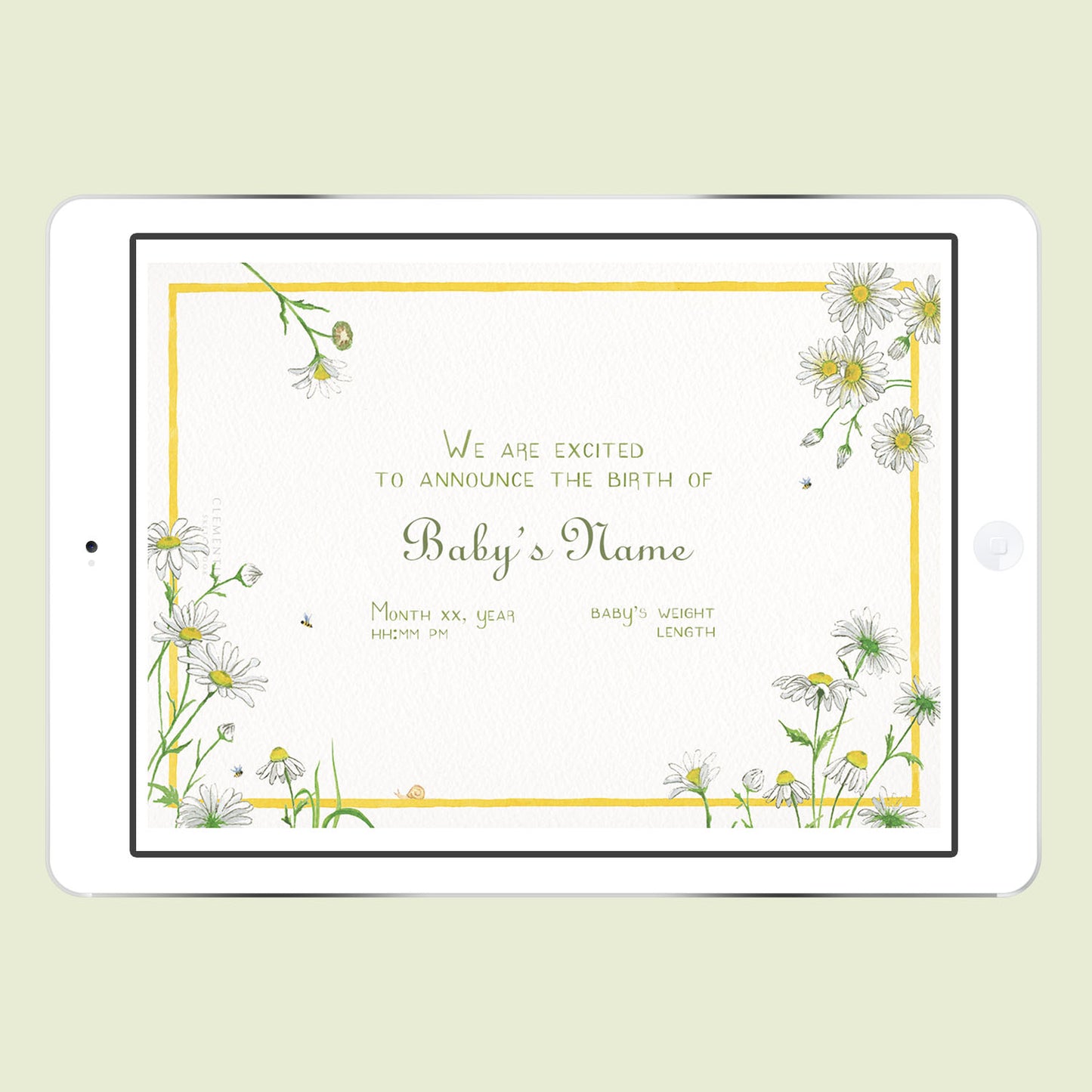 Daisies Digital Birth Announcement