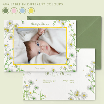 Daisies Printed Birth Announcement with photo