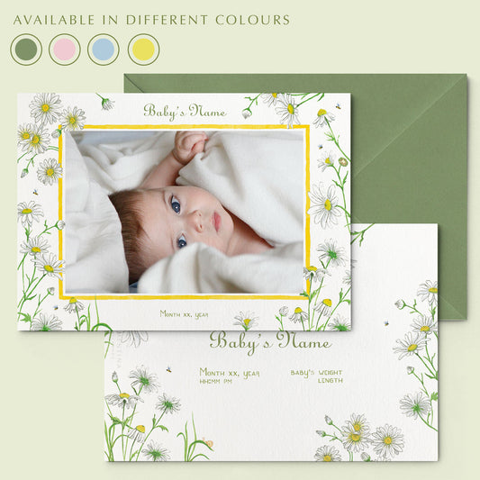 Daisies Printed Birth Announcement with photo